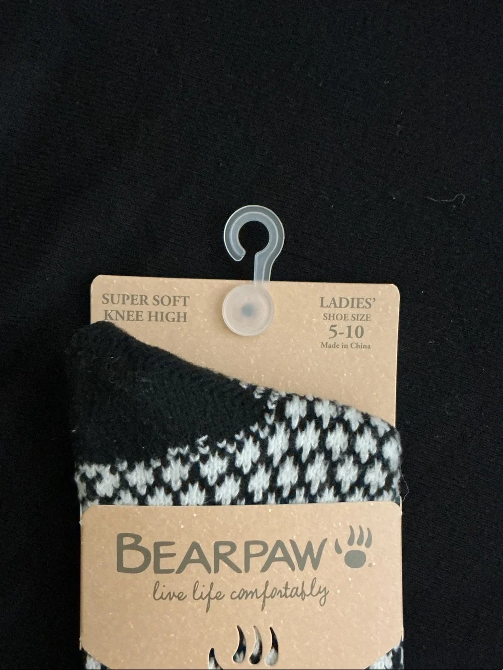 BearPaw Black and White Nordic knee high Knit Casual Socks